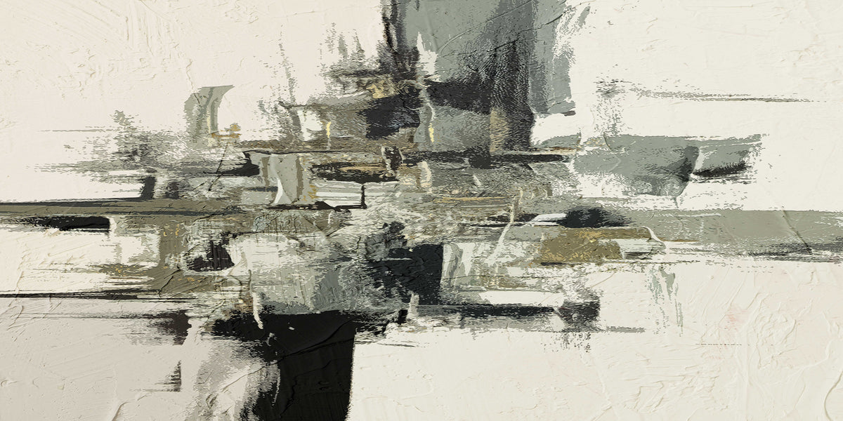 Grey Abstract Oil Painting Wall Art Canvas Office Home Room Framed 120x60cm