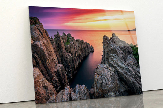 Tojinbo Cliffs at Dusk Acrylic Glass Print Tempered Glass Wall Art 100% Made in Australia Ready to Hang