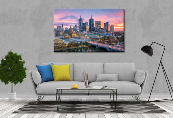 Melbourne Skyline sunset 90x60cm Print 100% Australian Made - Bella Home Decor