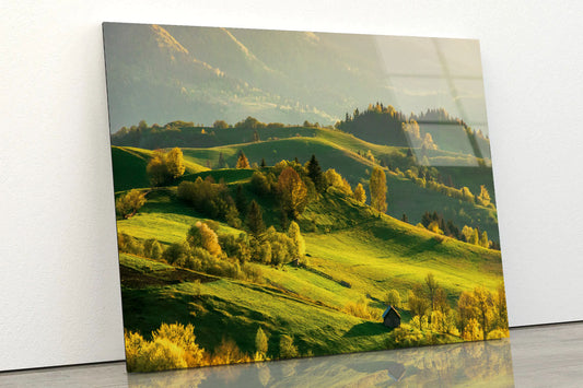 Mountainous Countryside at Sunset Acrylic Glass Print Tempered Glass Wall Art 100% Made in Australia Ready to Hang