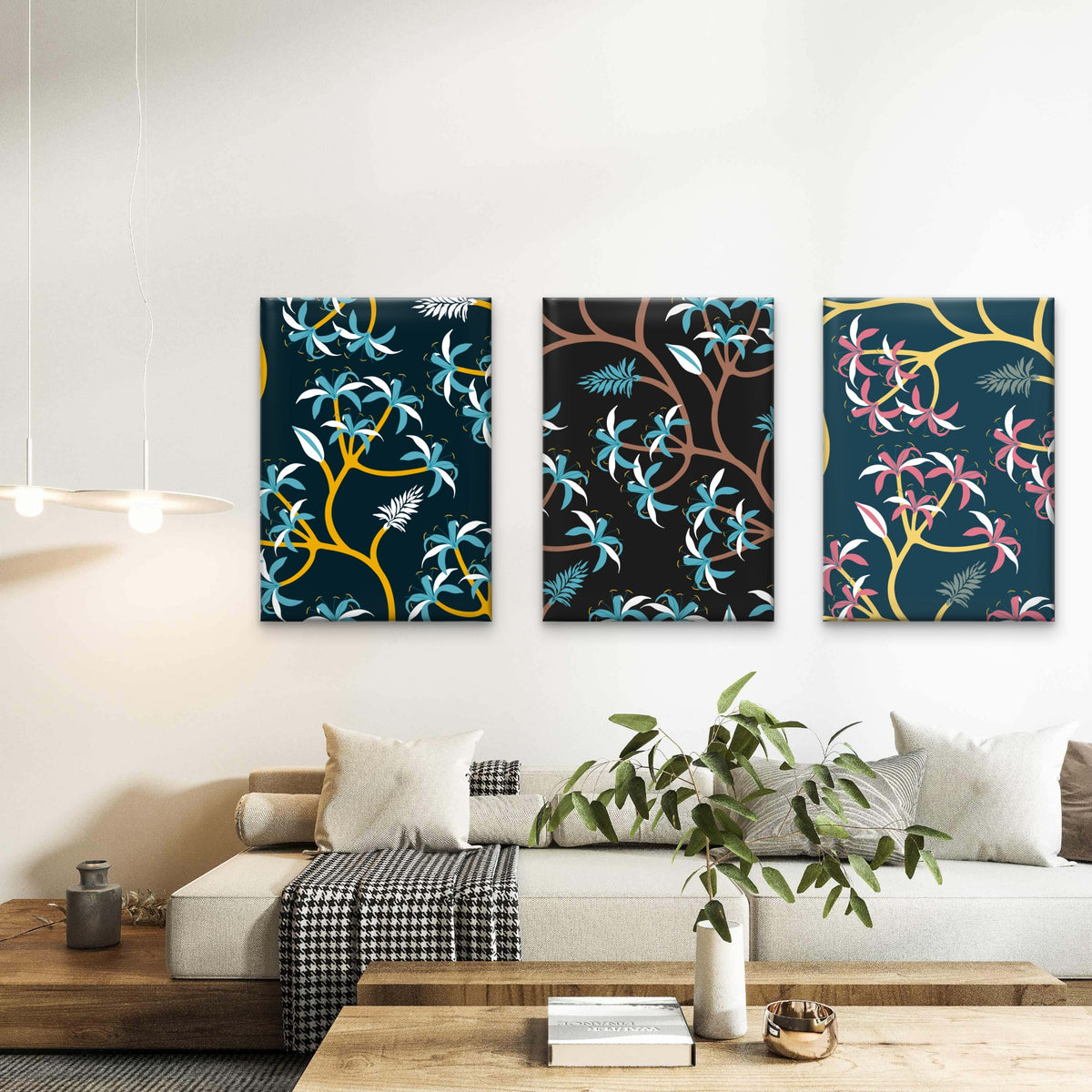 3pcs Modern Botanical Leaf Pattern Wall Art Set Canvas Framed 40x60cm - High Quality Print 100% Australian Made Wall Canvas Ready to Hang