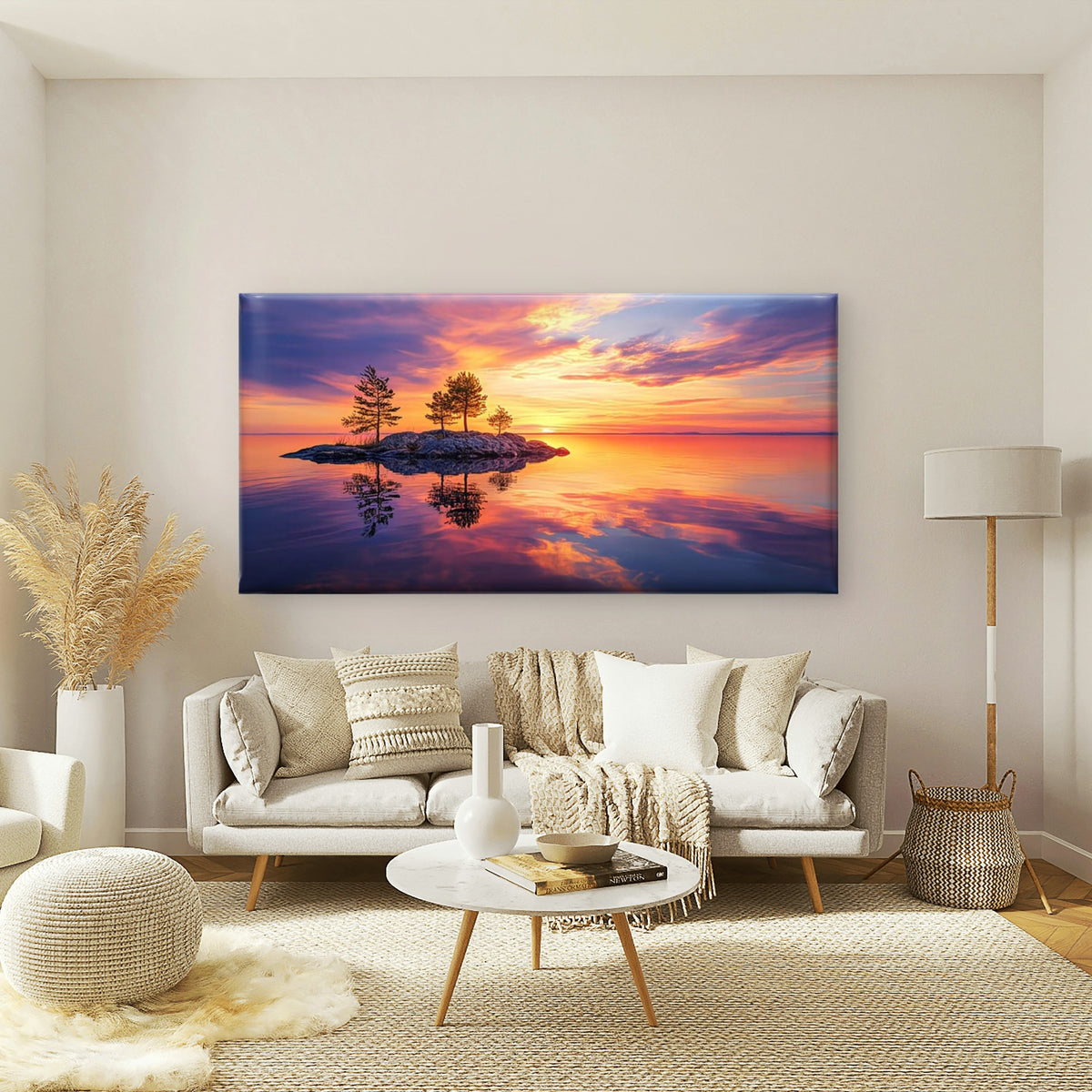 Island In Painted Skies Wall Art Canvas Office Home Room Framed 120x60cm