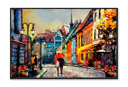 Street View Of Budapest Oil Painting Wall Art Limited Edition High Quality Print Canvas Box Framed Black