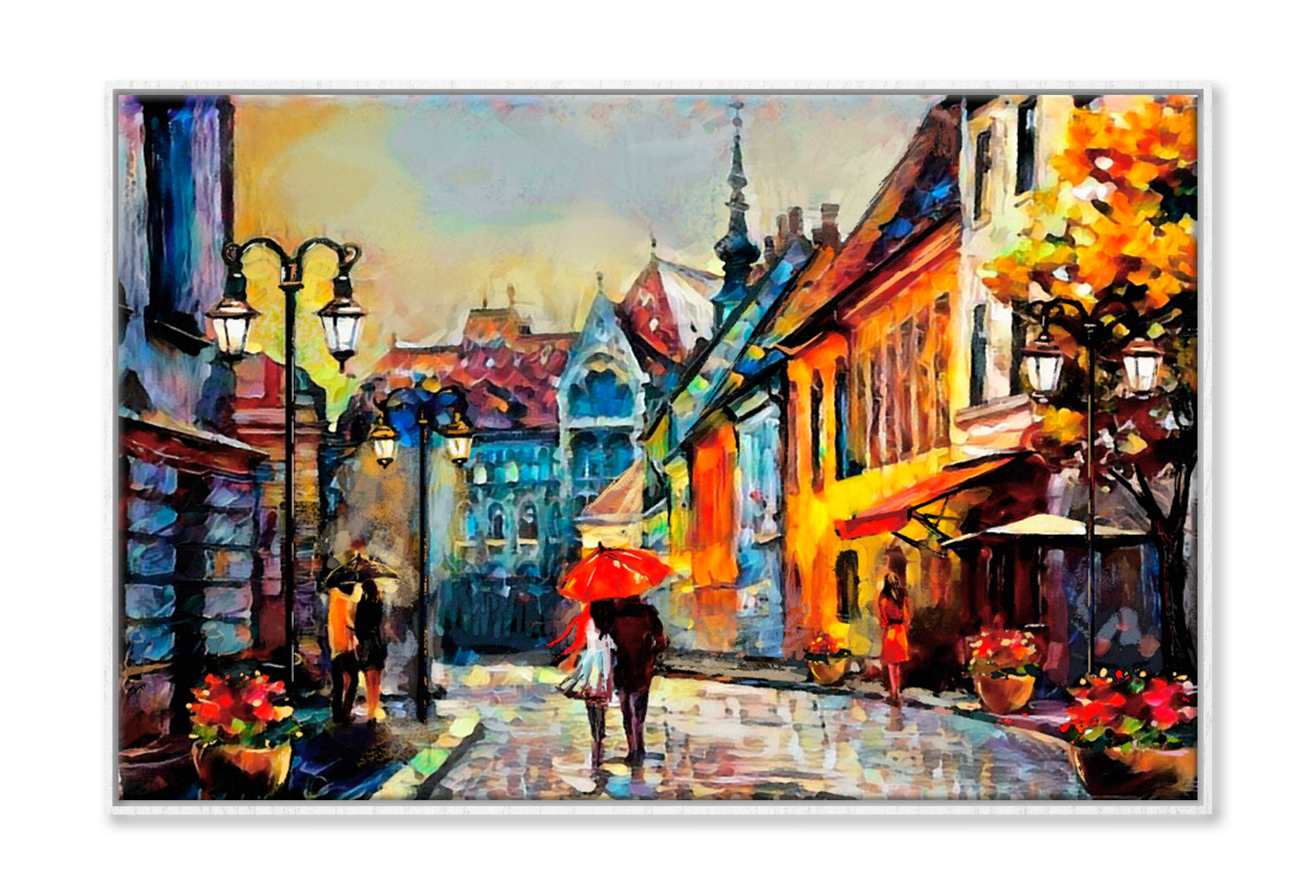 Street View Of Budapest Oil Painting Wall Art Limited Edition High Quality Print Canvas Box Framed White
