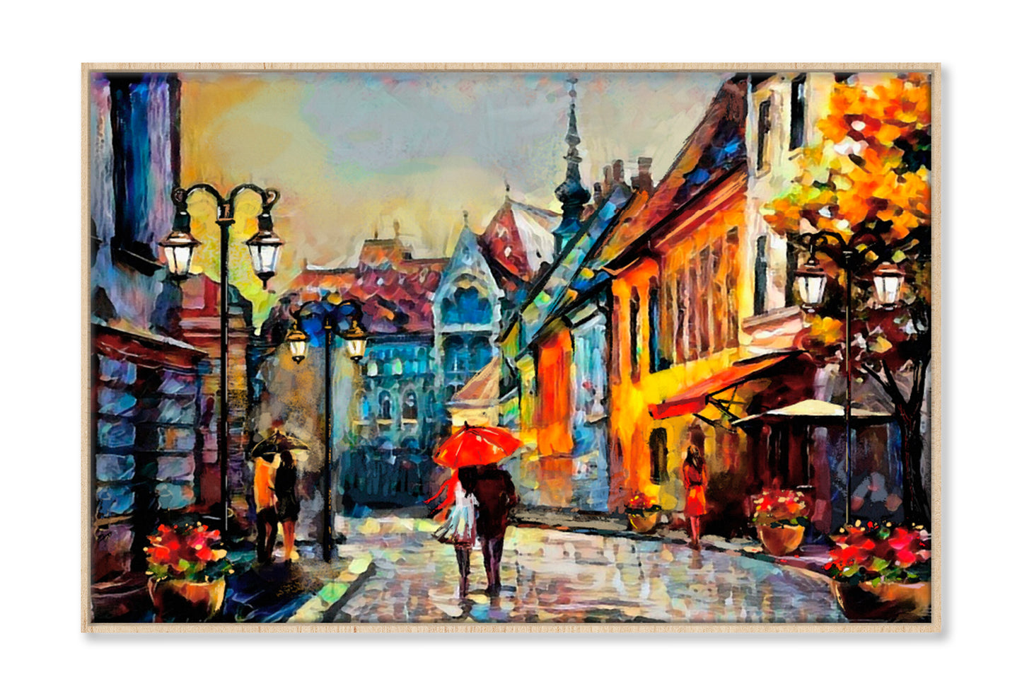 Street View Of Budapest Oil Painting Wall Art Limited Edition High Quality Print Canvas Box Framed Natural