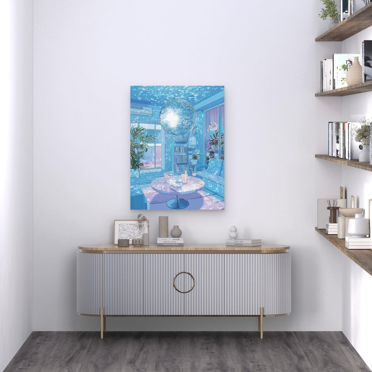 College Apartment with a Blue Disco Theme Metal Print Ready to Hang