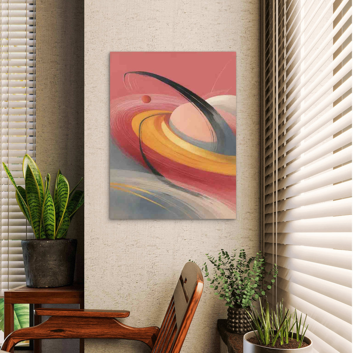 Retro Cosmic Orbit 40x60cm Metal Print Ready to Hang