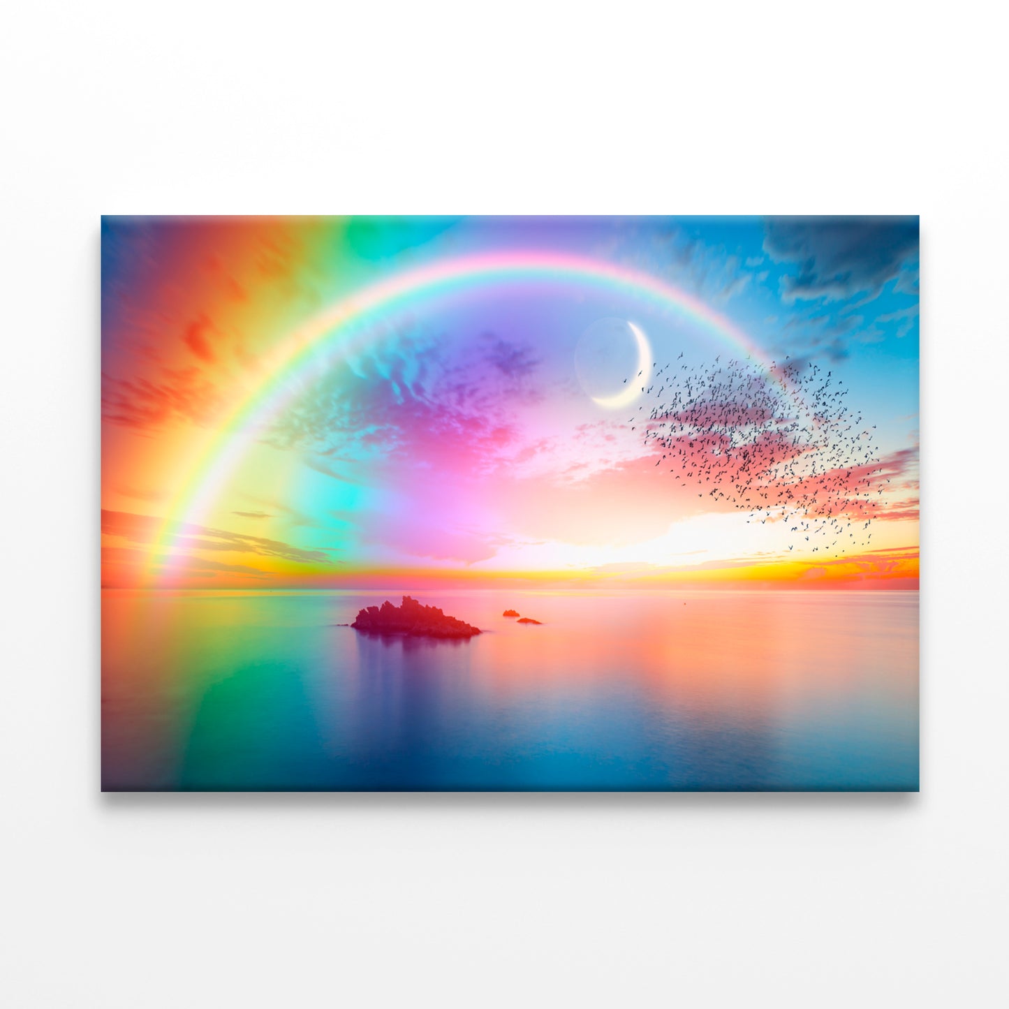 Rainbow Over Calm Sea at Dusk Wall Art Decor 100% Australian Made