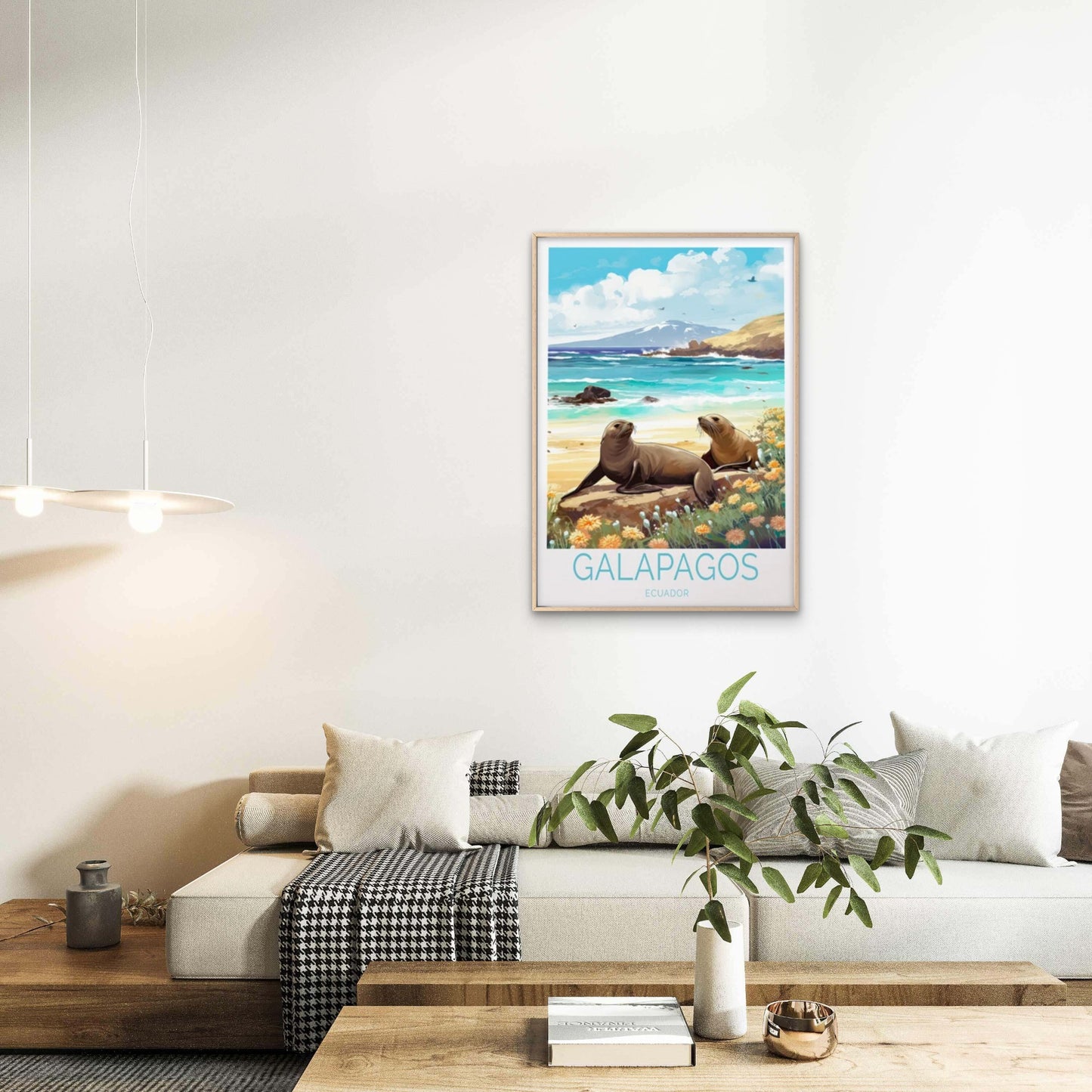 Galapago Ecuador, Sea Lions in Beach Travel Poster Print Wall Art