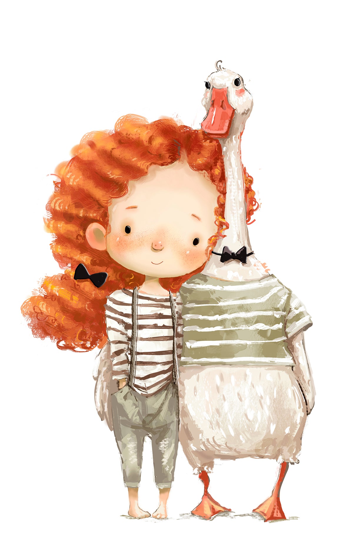Red Hair Girl and Pet Goose 60x90cm Metal Print Ready to Hang