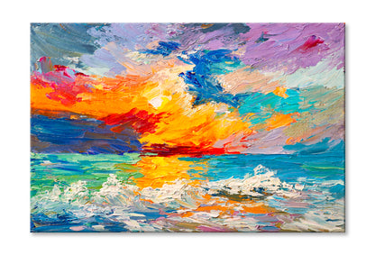 Multicolored Sunset On The Horizon Oil Painting Wall Art Limited Edition High Quality Print Stretched Canvas None