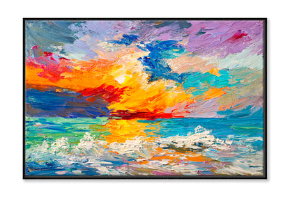 Multicolored Sunset On The Horizon Oil Painting Wall Art Limited Edition High Quality Print Canvas Box Framed Black