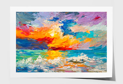 Multicolored Sunset On The Horizon Oil Painting Wall Art Limited Edition High Quality Print Unframed Roll Canvas None