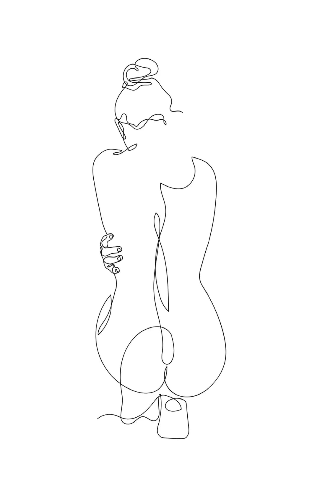 Girl Back View B&W Line Art 60x90cm Print 100% Australian Made - Bella Home Decor