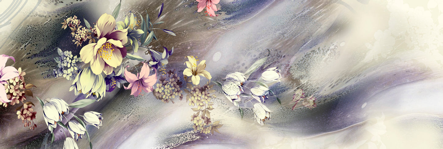 Panoramic Abstract Flowers with Leaves High Quality 100% Australian made wall Canvas Print ready to hang