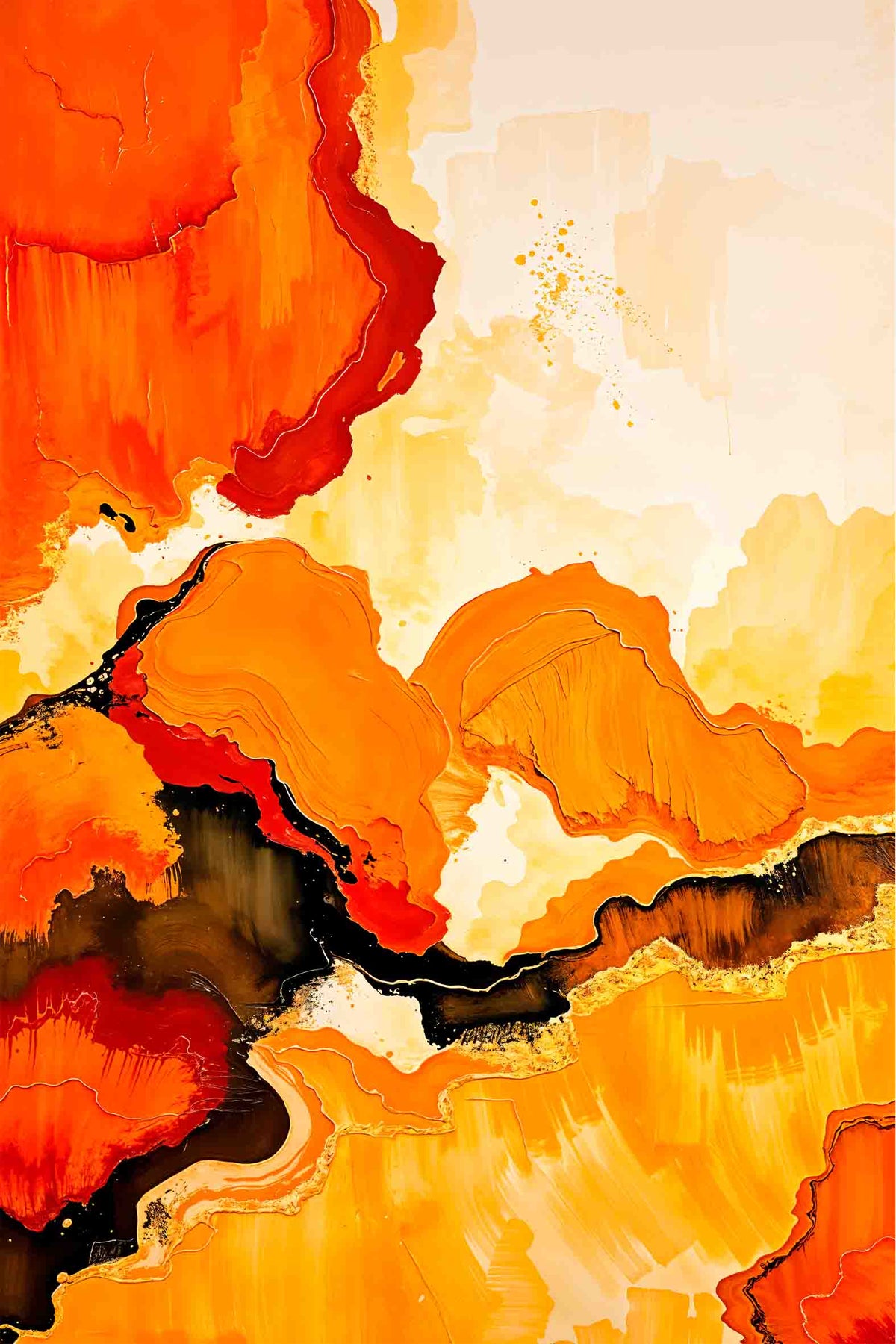 Orange Yellow Fluid Design 40x60cm Metal Print Ready to Hang