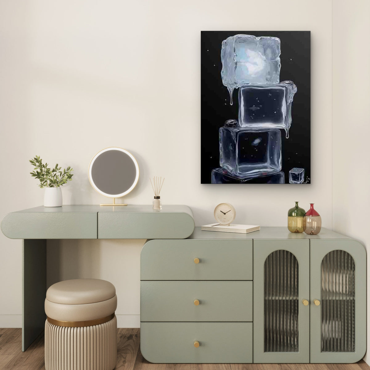 Stacked Ice Cubes with Dripping Water Metal Print Ready to Hang