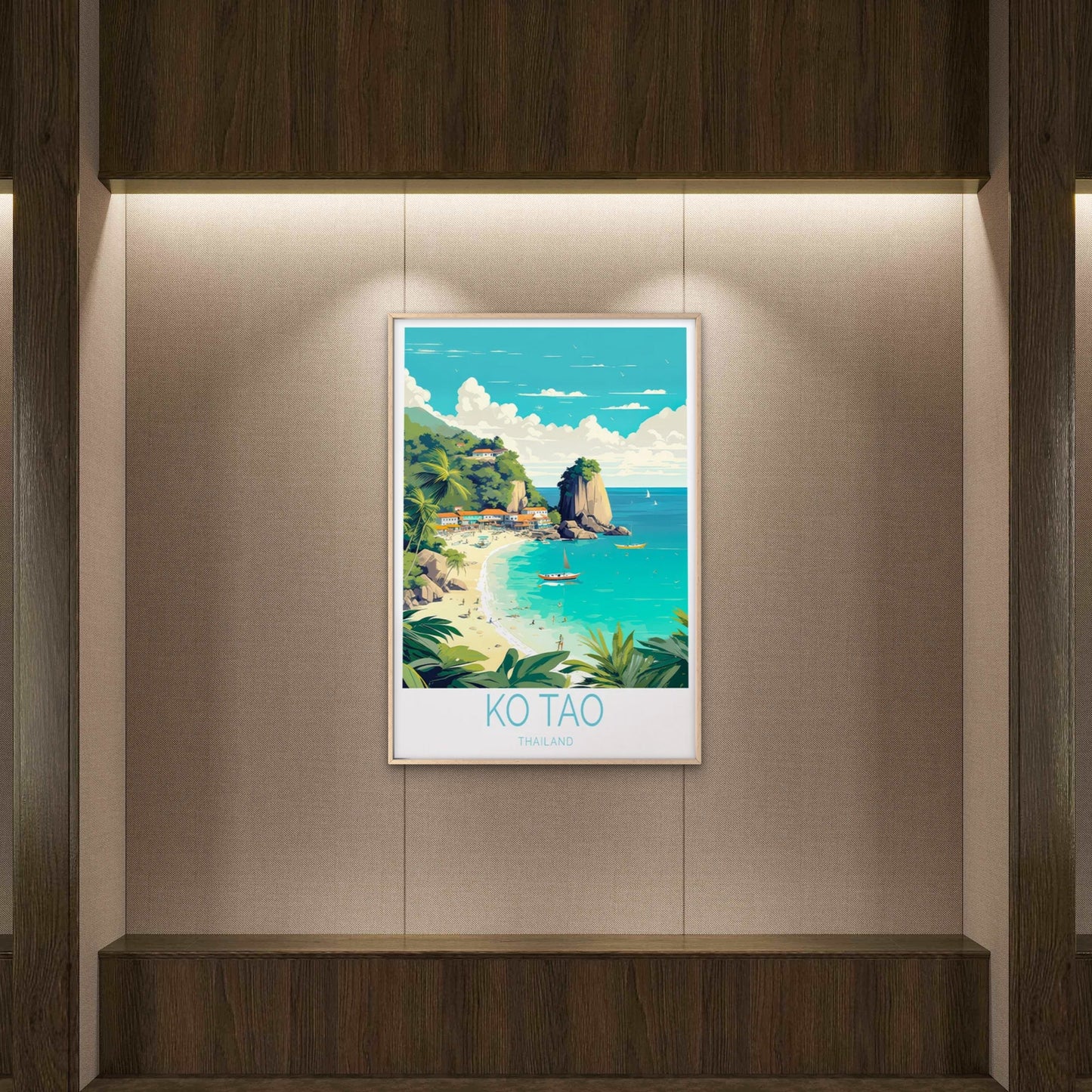 Ko Tao Thailand, Beach & Tropical Trees Travel Poster Print Wall Art