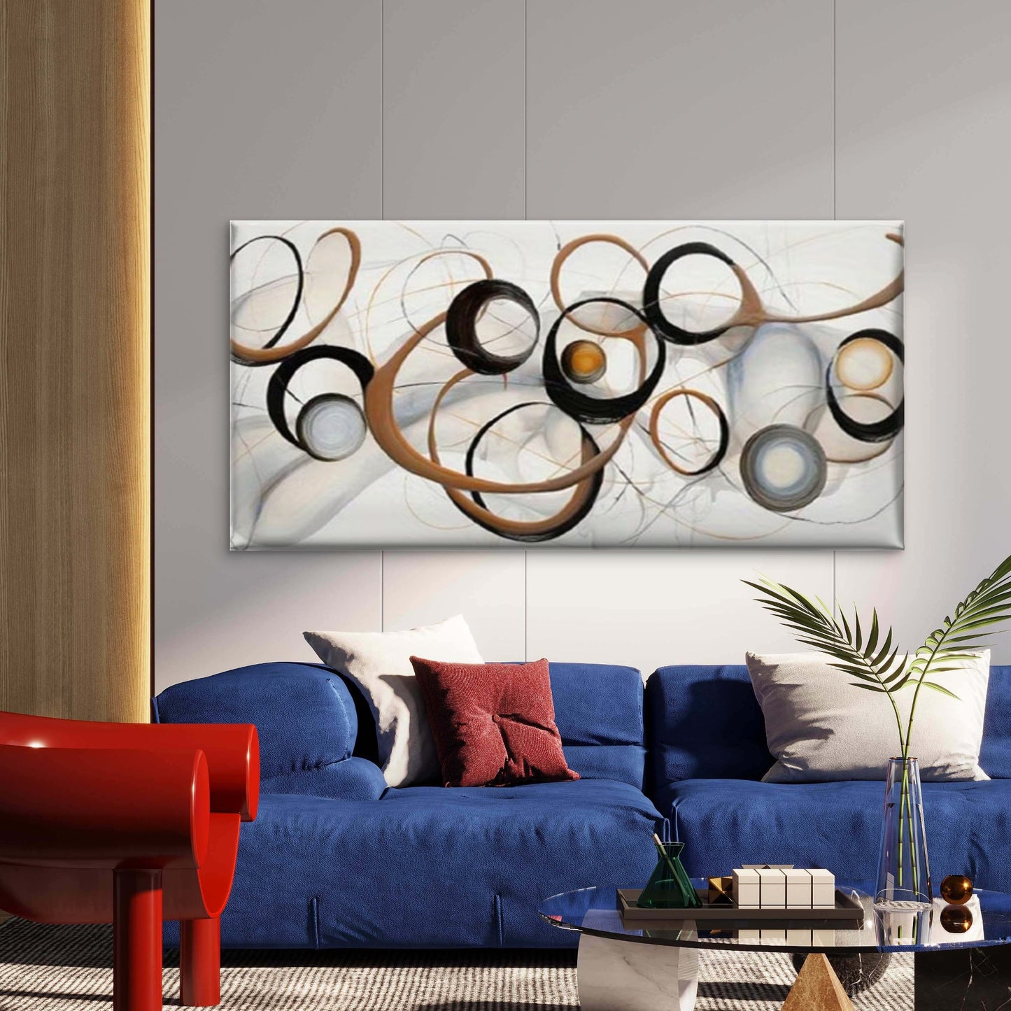 Abstract Geometric Lines Wall Art Canvas Office Home Room Framed 120x60cm