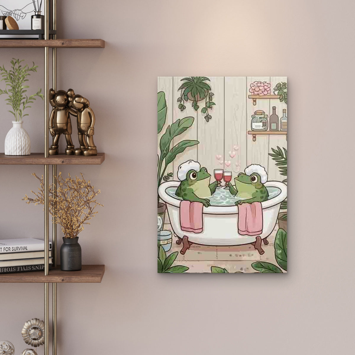 Frogs Sharing a Cup Metal Print Ready to Hang