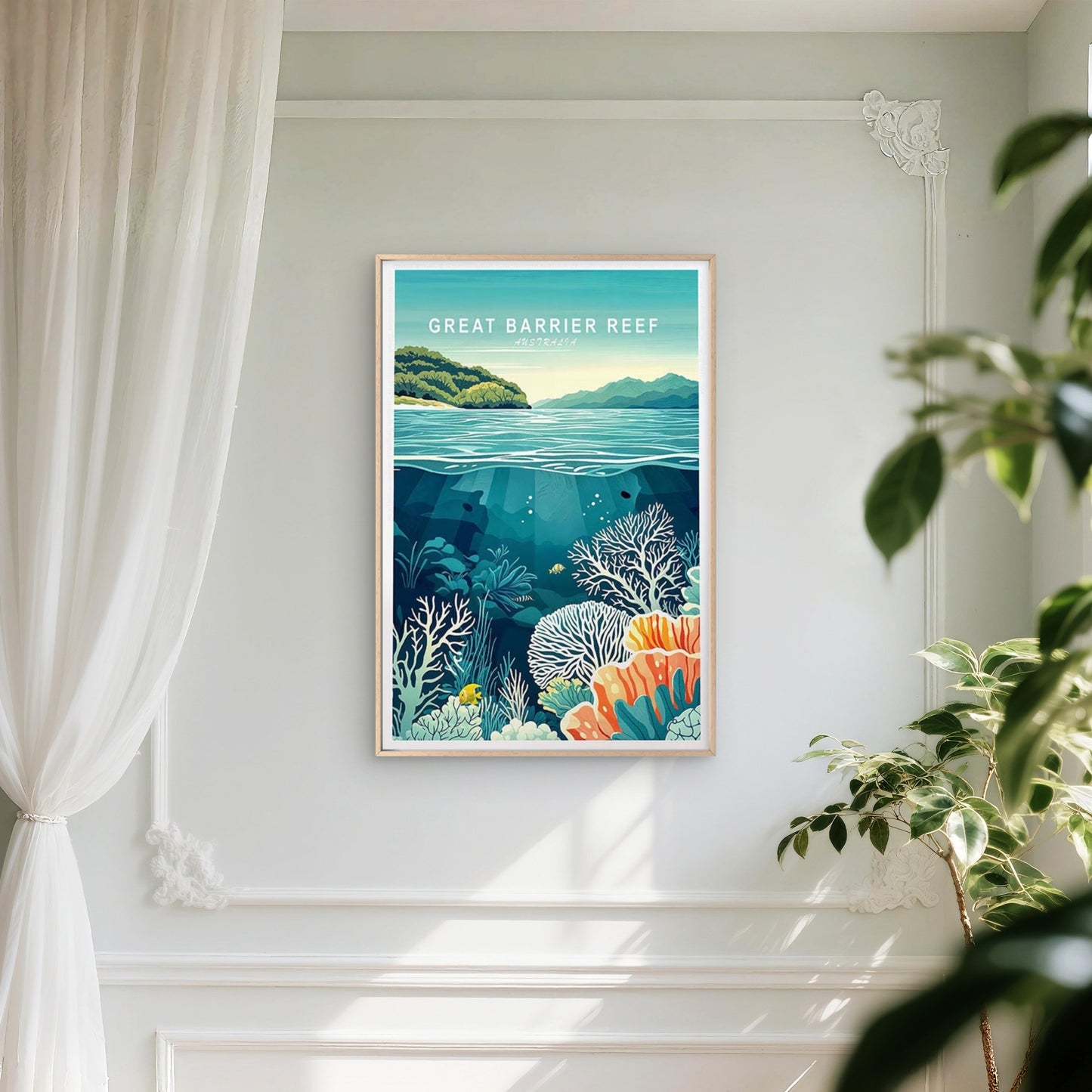 Great Barrier Reef Australia Vintage Travel Poster Print Wall Art