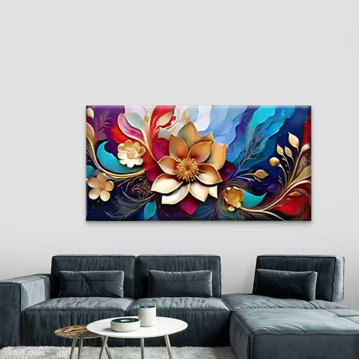 Three-Dimensional Flower Wall Art Canvas Office Home Room Framed 120x60cm