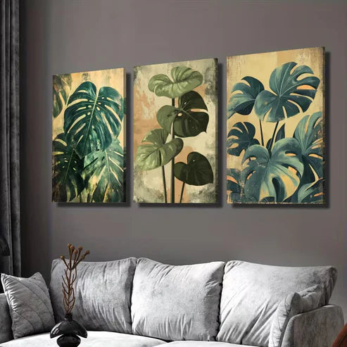 3pcs Tropical Plants Monstera Lush Leaves Wall Art Set Canvas Framed 50x70cm - High Quality Print 100% Australian Made Wall Canvas Ready to Hang