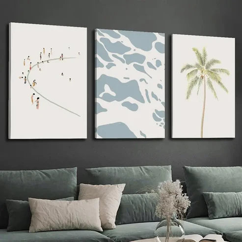 3pcs Abstract Palm Trees, Minimalist Beach Wall Art Set Canvas Unframed - High Quality Print 100% Australian Made Wall Canvas