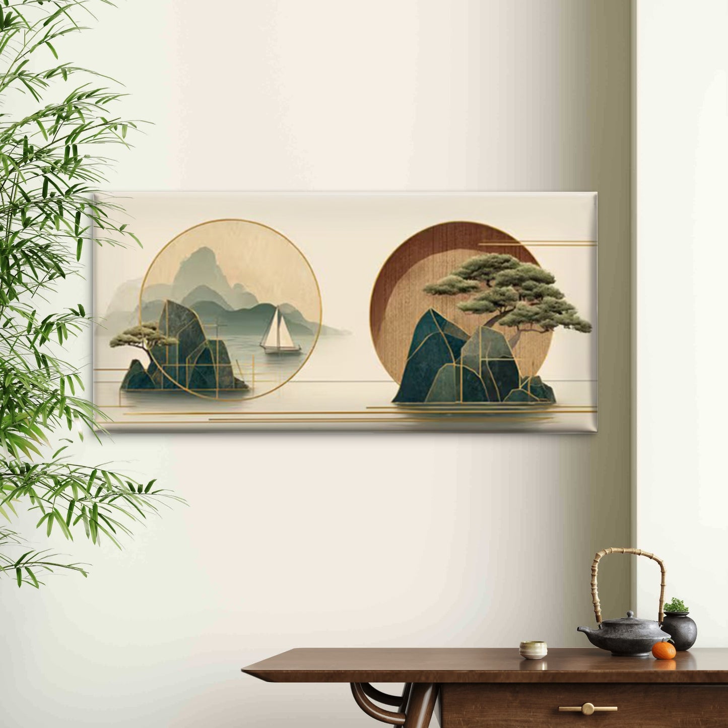 Oriental StyleMinimalist Japanese-Inspired Landscape Wall Art Canvas Office Home Room Framed 120x60cm