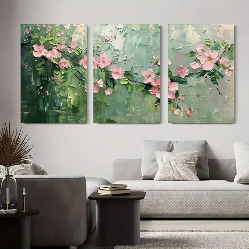 3pcs Pink & Green Botanical Floral Prints Metal Print Ready to Hang Art