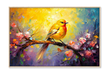 Yellow Bird on Spring Tree Branch Oil Painting Wall Art Limited Edition High Quality Print Canvas Box Framed Natural