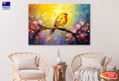 Yellow Bird on Spring Tree Branch Oil Painting Wall Art Limited Edition High Quality Print