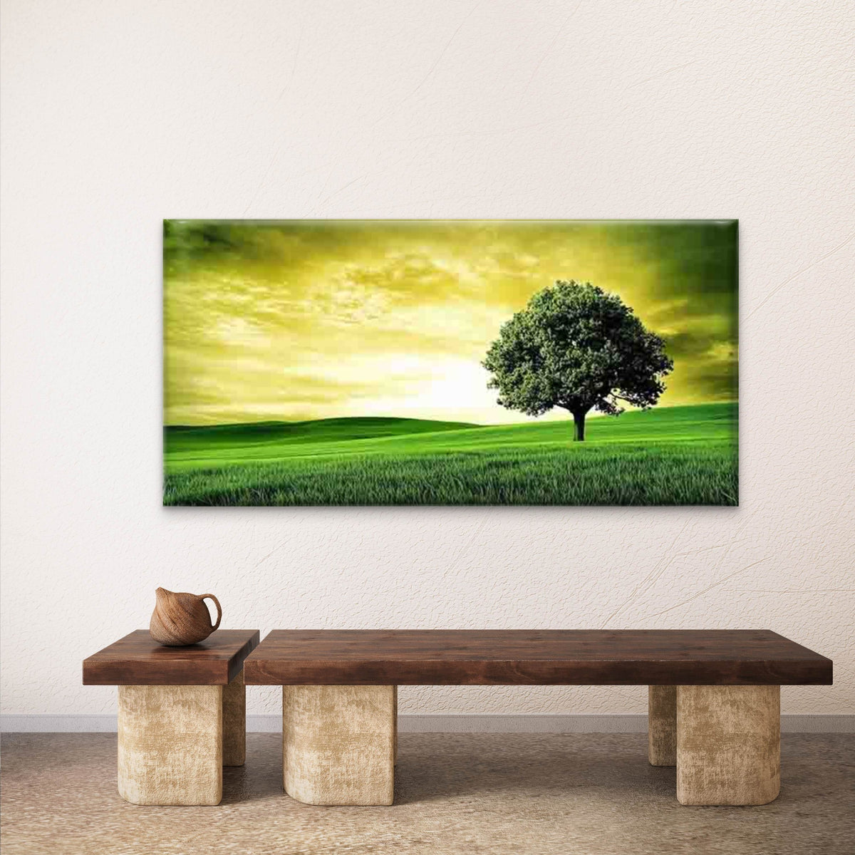 Featuring a Lone Tree Landscape Wall Art Canvas Office Home Room Framed 120x60cm