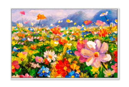 Flower Meadow Oil Painting Wall Art Limited Edition High Quality Print Canvas Box Framed White