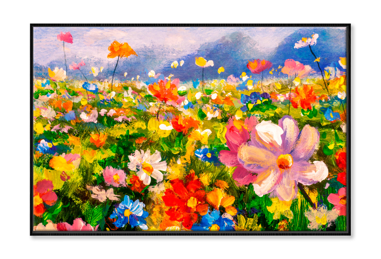 Flower Meadow Oil Painting Wall Art Limited Edition High Quality Print Canvas Box Framed Black