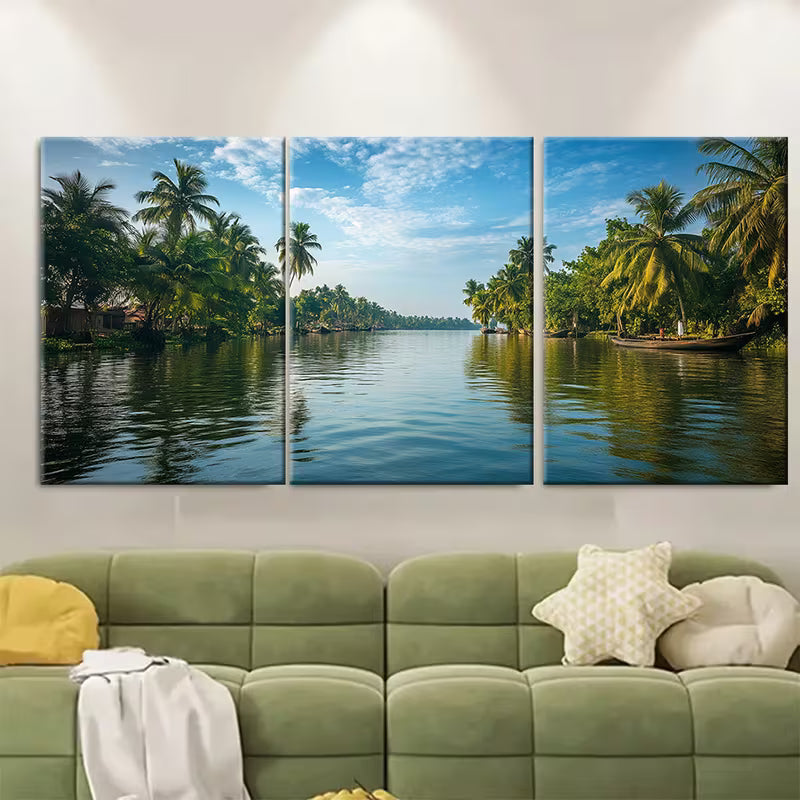 3pcs Kerala Wall Art Backwaters of Alleppey Metal Print Ready to Hang Art