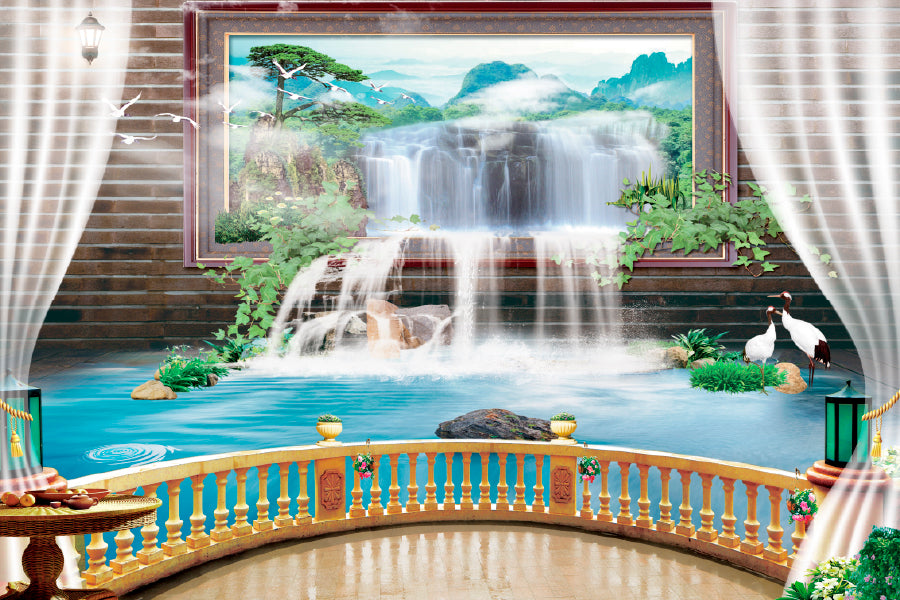 Waterfall Theme For Photomural Glass Framed Wall Art, Ready to Hang Quality Print