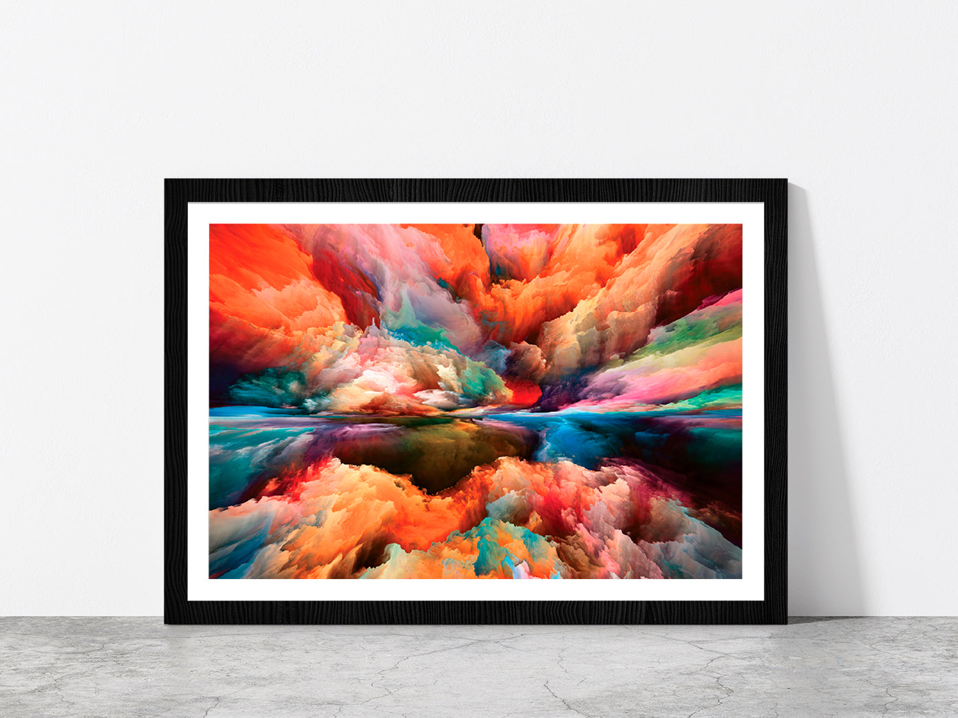 Colorful Abstract Cloud Paint Glass Framed Wall Art, Ready to Hang Quality Print With White Border Black