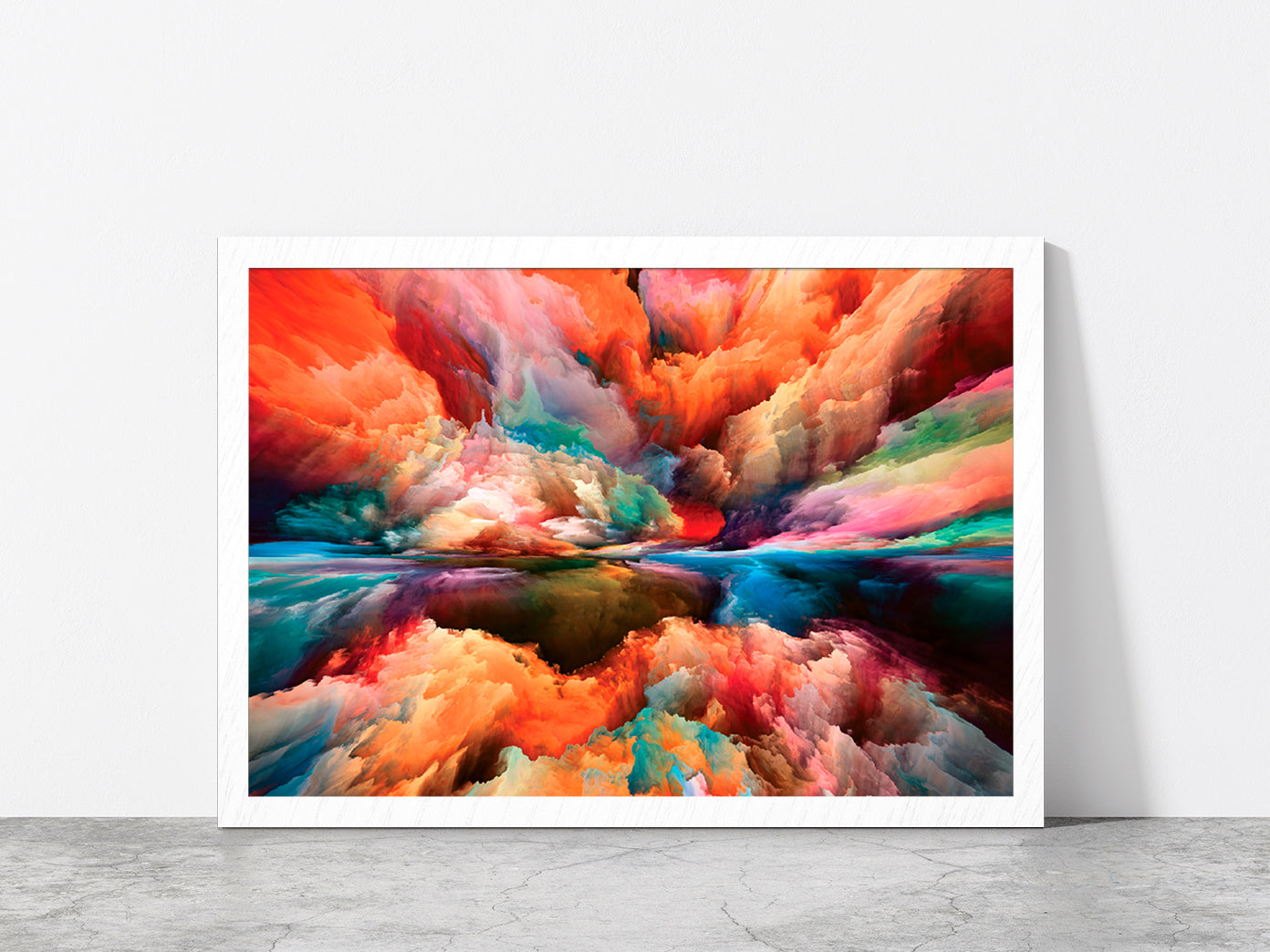 Colorful Abstract Cloud Paint Glass Framed Wall Art, Ready to Hang Quality Print Without White Border White