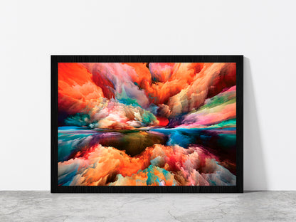 Colorful Abstract Cloud Paint Glass Framed Wall Art, Ready to Hang Quality Print Without White Border Black