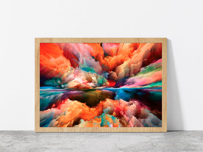 Colorful Abstract Cloud Paint Glass Framed Wall Art, Ready to Hang Quality Print Without White Border Oak