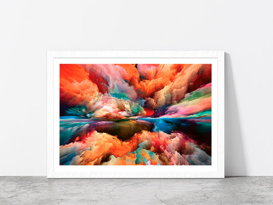 Colorful Abstract Cloud Paint Glass Framed Wall Art, Ready to Hang Quality Print With White Border White