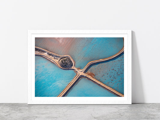 Aerial Of Salt Works Australia Glass Framed Wall Art, Ready to Hang Quality Print With White Border White