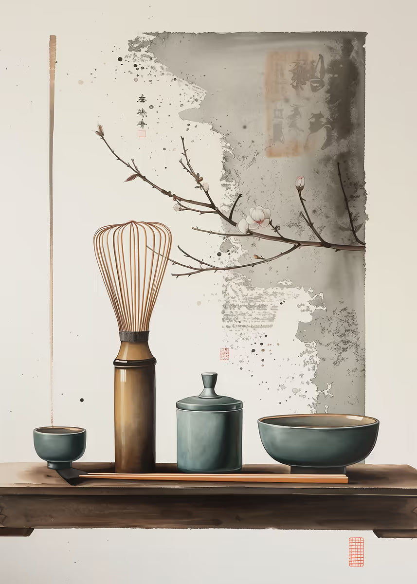 Matcha Whisk Zen Tea Ceremony 40x60cm Metal Print Ready to Hang