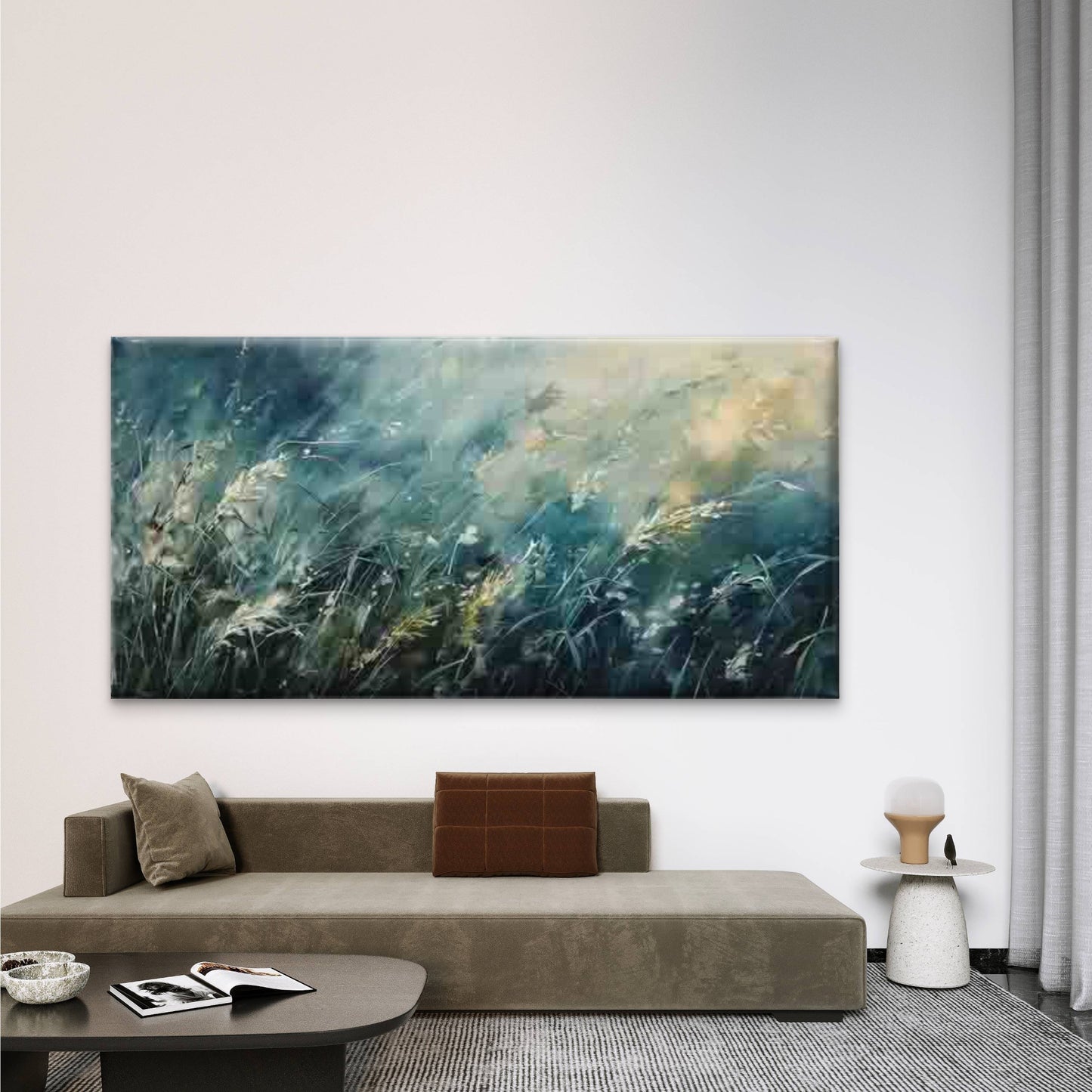 Green Meadow Wild Grass Wall Art Canvas Office Home Room Framed 120x60cm