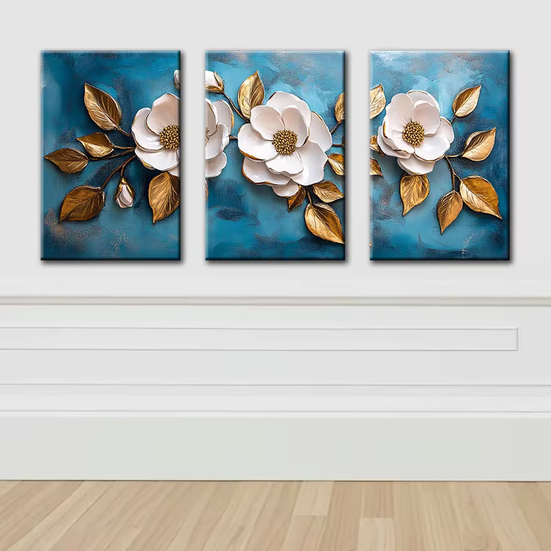 3pcs Elegant Flower and Leaves Design Wall Art Set Canvas Framed 40x60cm - High Quality Print 100% Australian Made Wall Canvas Ready to Hang