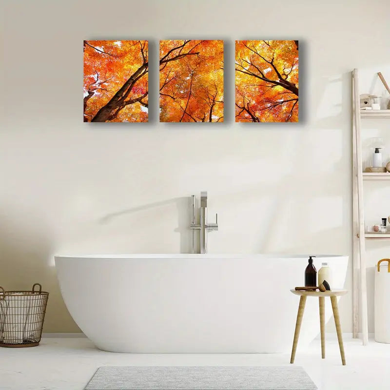 3pcs Vibrant Autumn Trees Metal Print Ready to Hang Art