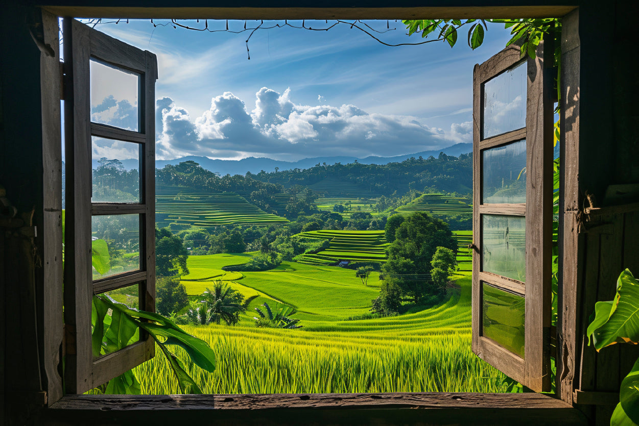 View of a Green Field through a Window Home Decor Premium Quality Poster Print Choose Your Sizes - Bella Home Decor
