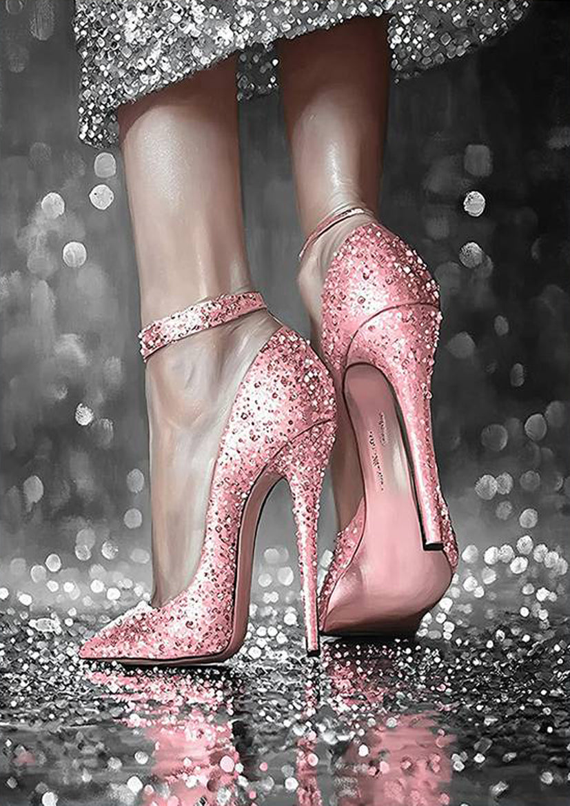 Woman Holding Disco Ball in Pink Heels Fashion Home Decor Premium Quality Poster Print Choose Your Sizes