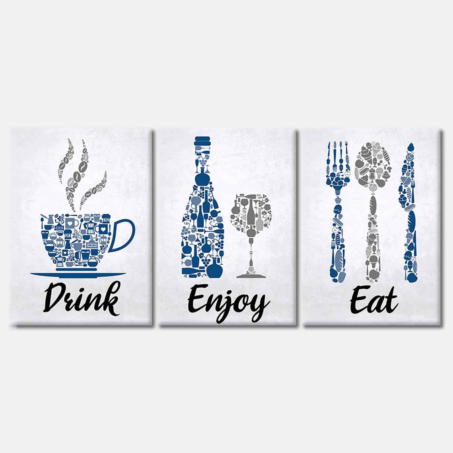 3 Set of Drink Eat Enjoy Vector Art High Quality Print 100% Australian Made Wall Canvas Ready to Hang